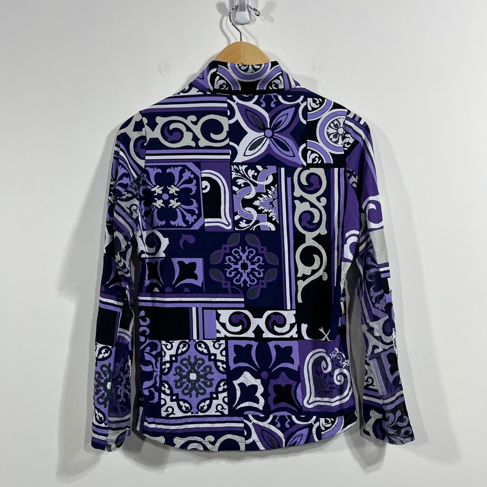 IBKUL Womens Purple Blue Tile Print UPF 50+ Quarter Zip Mock Neck Top Small Golf - Picture 4 of 11
